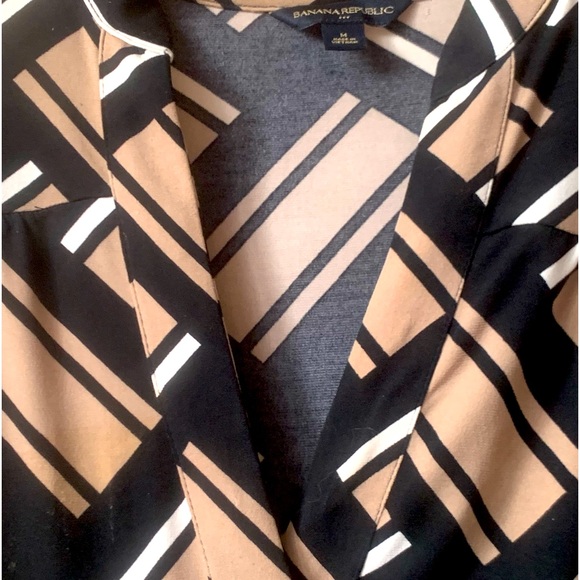 BANANA REPUBLIC Black Tan White V Neck Dress - Size M - Picture 2 of 6